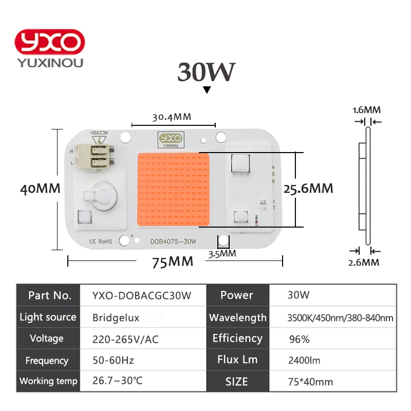 Mới DOB Âm Trần LED Phát Triển Ánh Sáng Đèn Suốt Đầu Vào 220V AC 20W 30W 50W Cho trong Nhà Vật Có Cây Con Phát Triển Và Hoa Chip COB