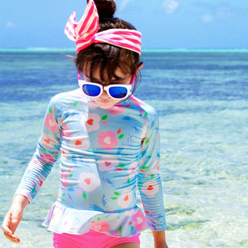 Baju Renang Lengan Panjang Anak-anak Rok Belah Anak Perempuan Cantik Putri Tabir Surya Baju Renang Korea