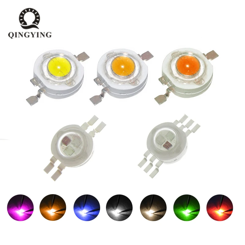 100 Chiếc 1W Led 3 Bóng Đèn LED Công Suất Cao Siêu Độ Sáng Sâu Đỏ 660nm Xanh Hoàng Gia 445nm Hồng Full quang Phổ Trắng Vàng Đèn