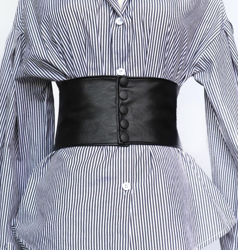Faja elástica de cuero negro para mujer, corsés para vestido femenino, cinturón ancho de decoración, moda de pasarela, R808