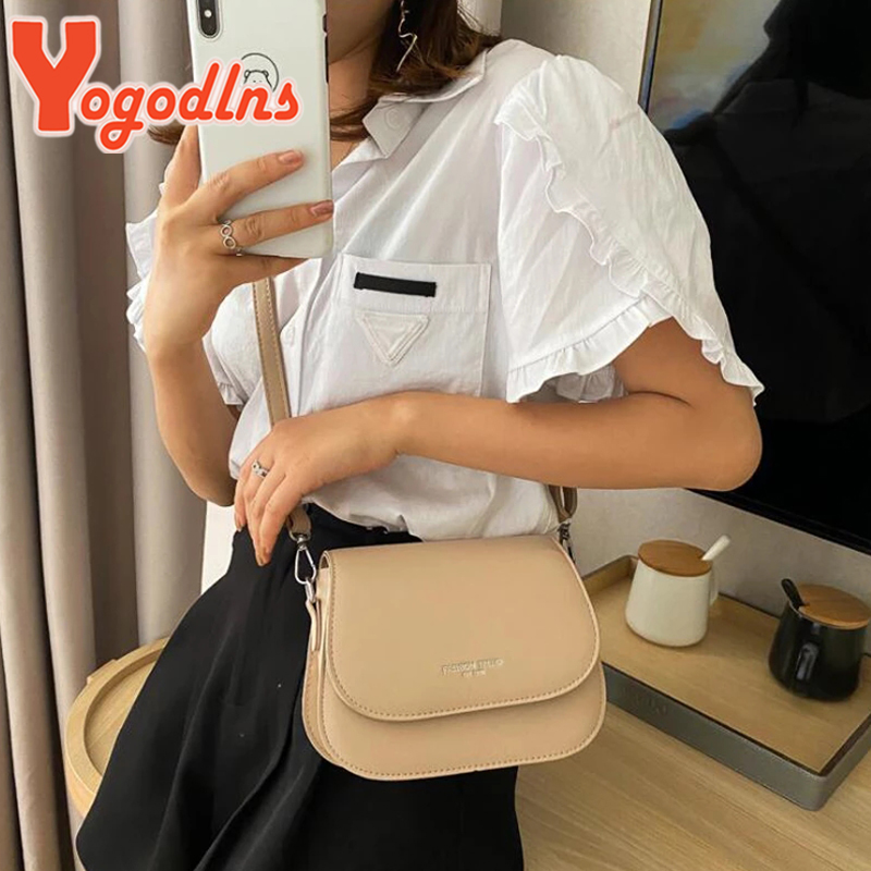 Yogodlns อินเทรนด์อานไหล่กระเป๋าผู้หญิง PU หนัง Crossbody กระเป๋าสีทึบ Flap Messenger กระเป๋ากระเป๋าถือกระเป๋า