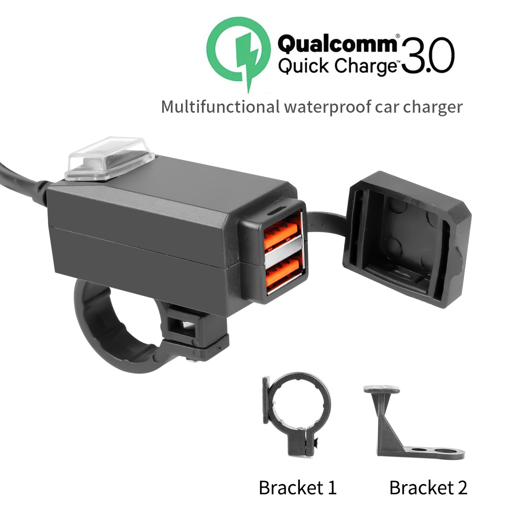 Cargador montado en vehículo para motocicleta, adaptador USB resistente al agua, puerto USB Dual para teléfono de 12V, carga rápida 3,0 con interruptor, accesorio para motocicleta