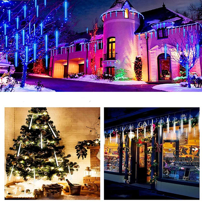 8 tubi pioggia di meteoriti luci a stringa a LED ghirlande stradali decorazioni per l'albero di Natale per luci da giardino fatate di Capodanno all'aperto
