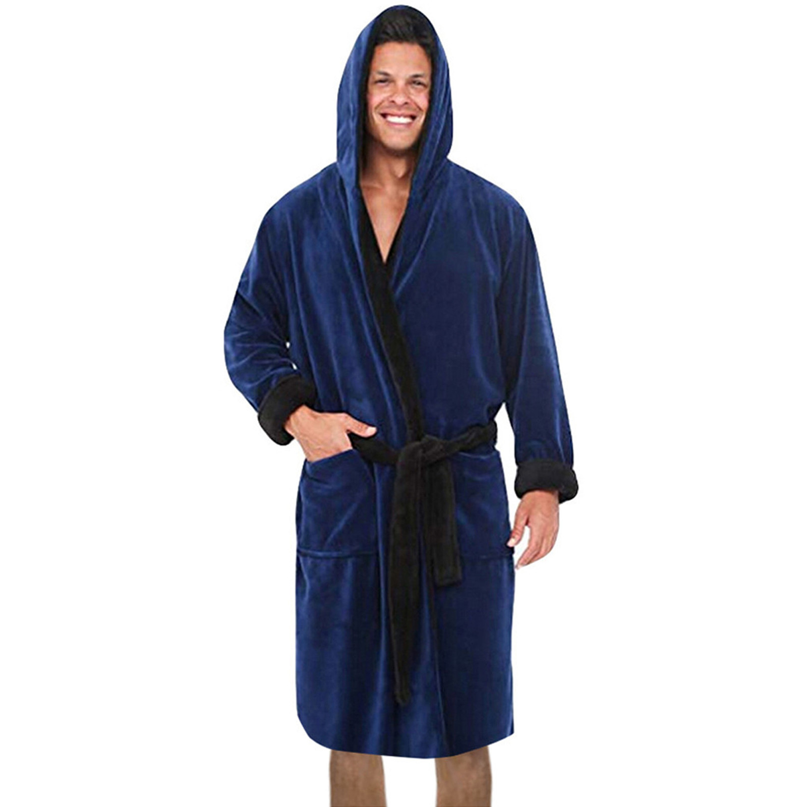 Roupão de banho longo térmico masculino, quente, alongado, xale de pelúcia, kimono, roupão de banho, manga comprida, roupas para casa