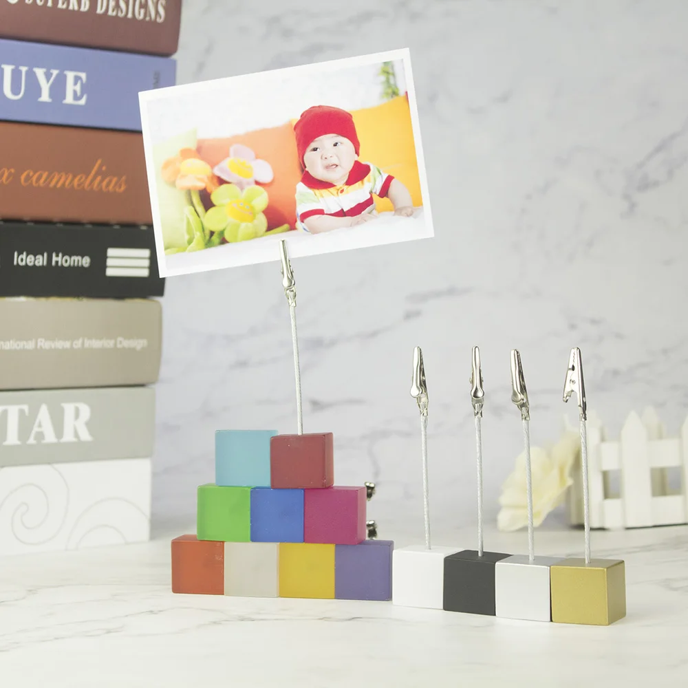 Lot 10pcs Cube ขาตั้งผู้ถือรูปถ่าย,ฐานเรซิ่น Memo Note คลิป,ตารางงานแต่งงาน Place Card CLAMP,ขายส่งแถมของขวัญ
