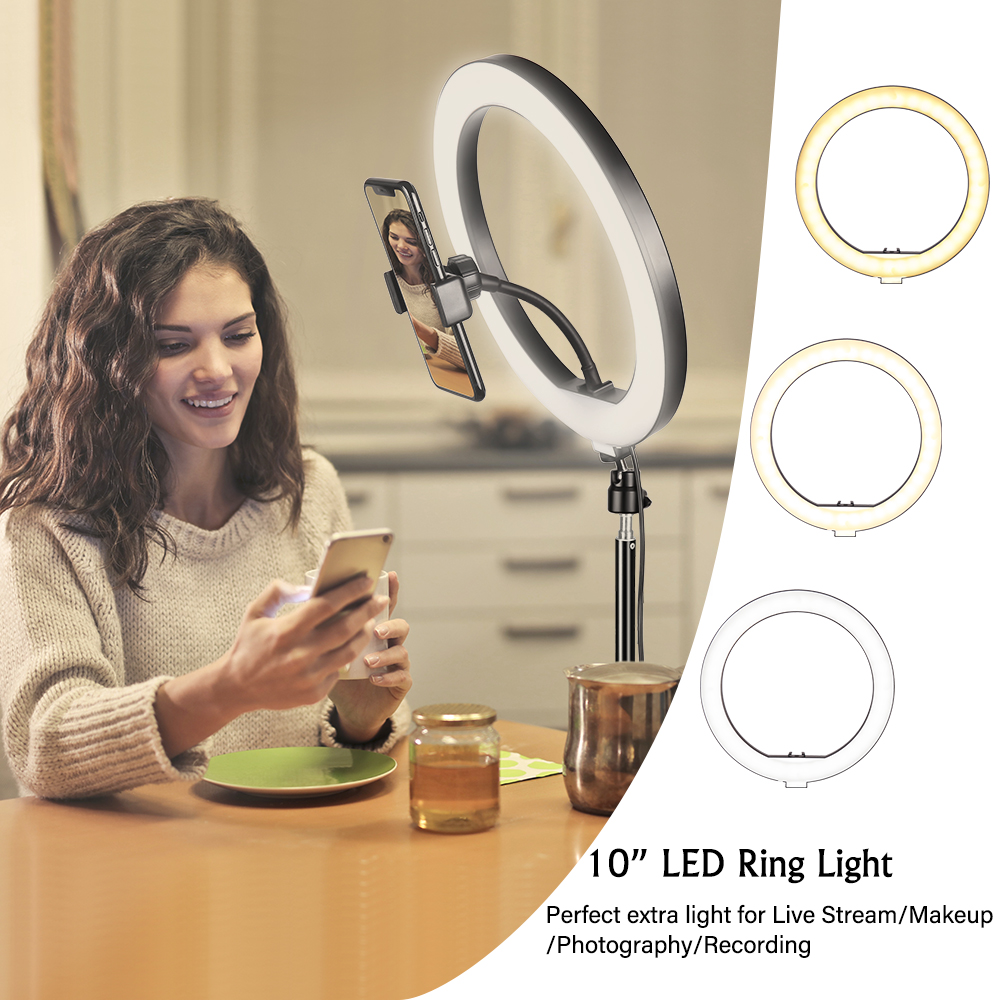 Sh 10 polegada 26cm led anel luz fotografia iluminação de preenchimento com tripé suporte carga usb selfie lâmpada led para streaming vídeo