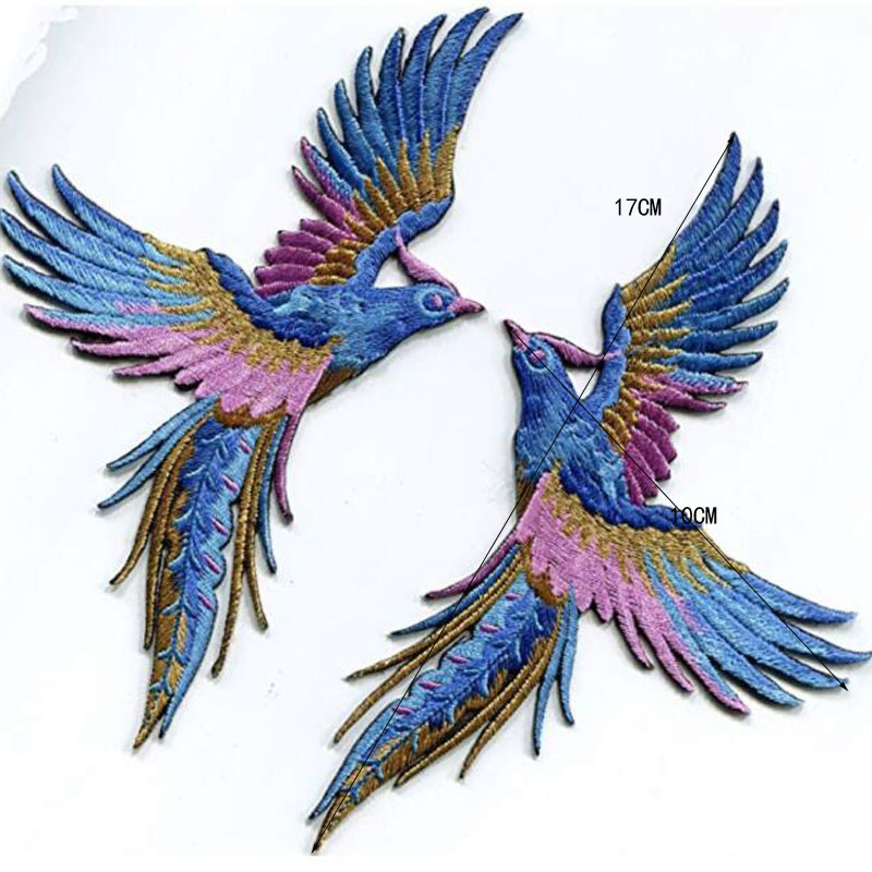 Phenix Birds Azure azul rosa dorado, apliques bordados, parches para planchar, par