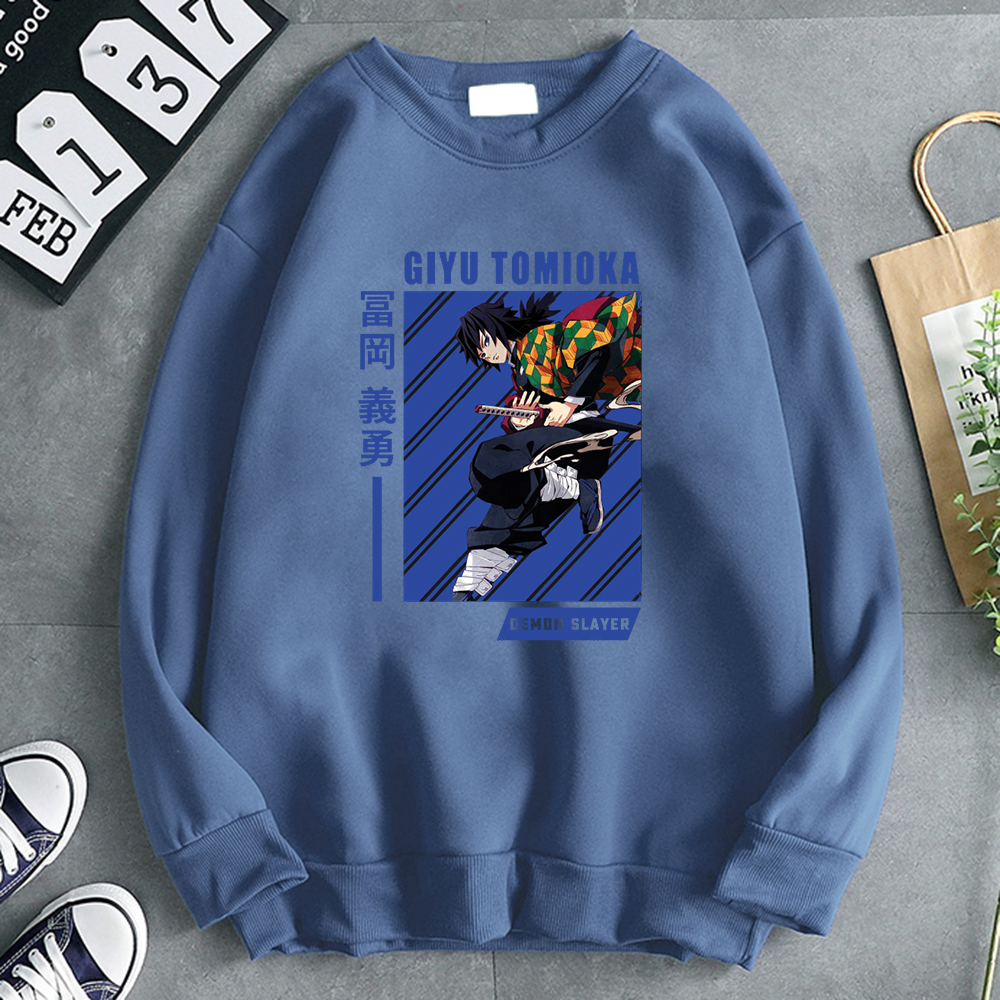 Hoodie Giyu Tomioka Pulover Pria Motif Kartun Fashion Nyaman Kaus Rock Pria Harajuku Vintage Hoodie Pakaian Rock