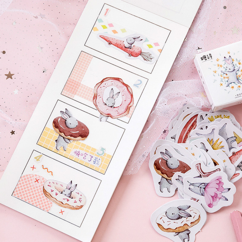 Mohamm Tháng Thỏ Rừng Dễ Thương Nhật Ký Giấy Mini Nhỏ Đạn Kawaii Trang Trí Nhà Quy Hoạch Dán Thêu Sò Bột Văn Phòng Phẩm