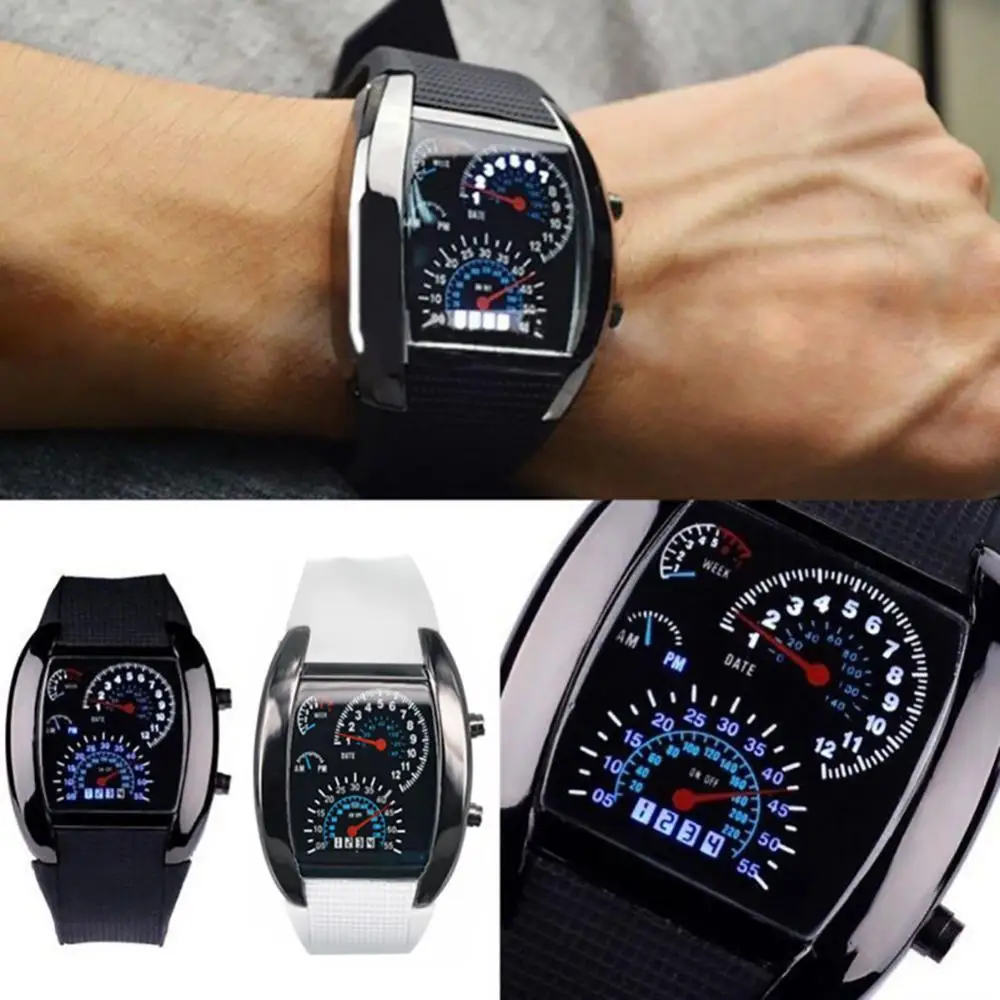 ขายร้อน!!!มาใหม่ล่าสุดแฟชั่นผู้ชายผู้หญิง LED Digital Dashboard รูปแบบ Dial นาฬิกาข้อมือกีฬาของขวัญ