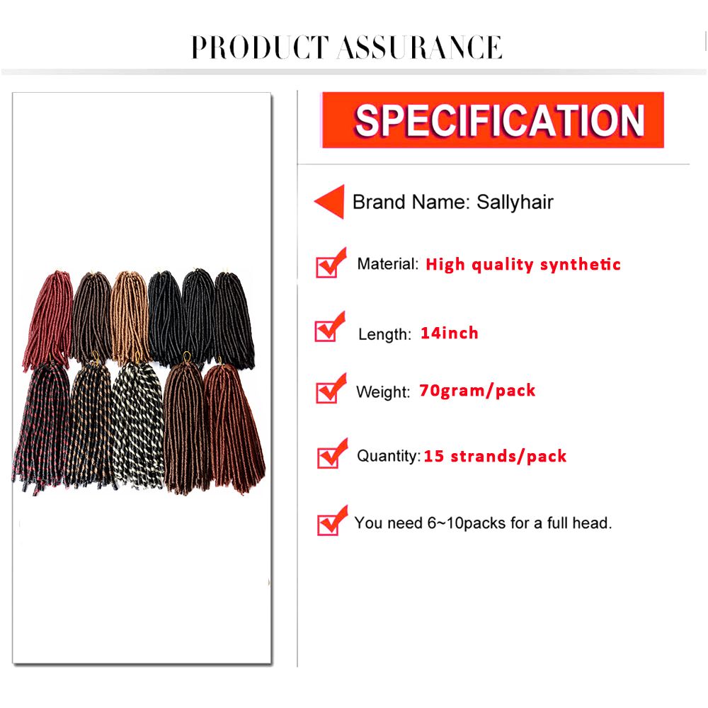 Sallyhair 14インチ70グラム/パックフェイクloc合成編組毛延長ヘアスタイルソフトドレッドブラウン黒編み組紐