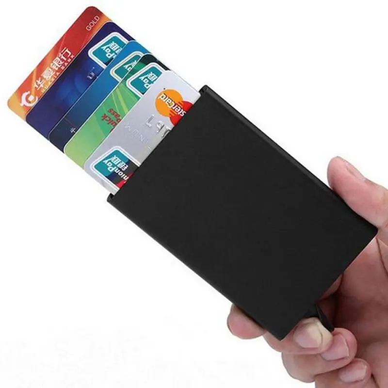 Tarjetero Delgado Anti-protección para hombre y mujer, tarjetero de identificación de viaje, Rfid, billetera de Metal, tarjetero