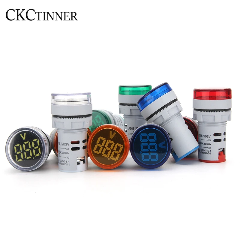 1 Chiếc 22MM Tròn Mini Kỹ Thuật Số Vôn Kế AC 20-500V Volt Bút Thử Điện Áp Đo Kỹ Thuật Số Đèn LED Chỉ Thị phi Công Đèn Hiển Thị Ánh Sáng