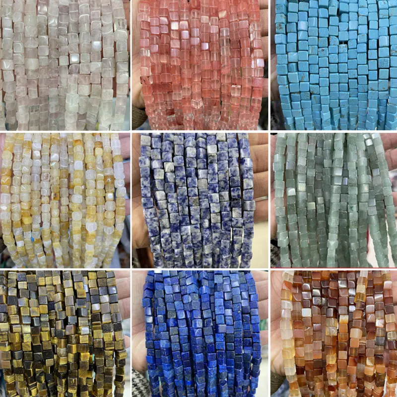 Batu Alam 6X6Mm Manik-manik Persegi Kubus untuk Membuat Perhiasan 15 "Untai DIY Aksesori Manik Untuk Gelang untuk Hadiah Wanita