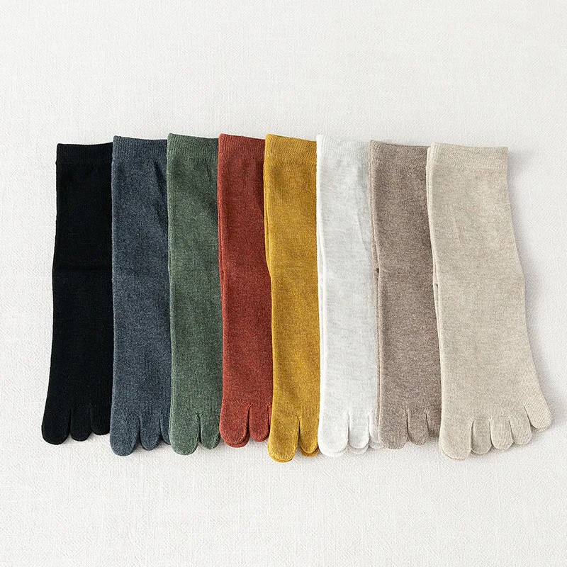 5 pares de calcetines de algodón con 5 dedos para hombre, calcetines sólidos de negocios que absorben el sudor, vestido de fiesta elástico suave, calcetines de punta corta Sokken 4 estaciones