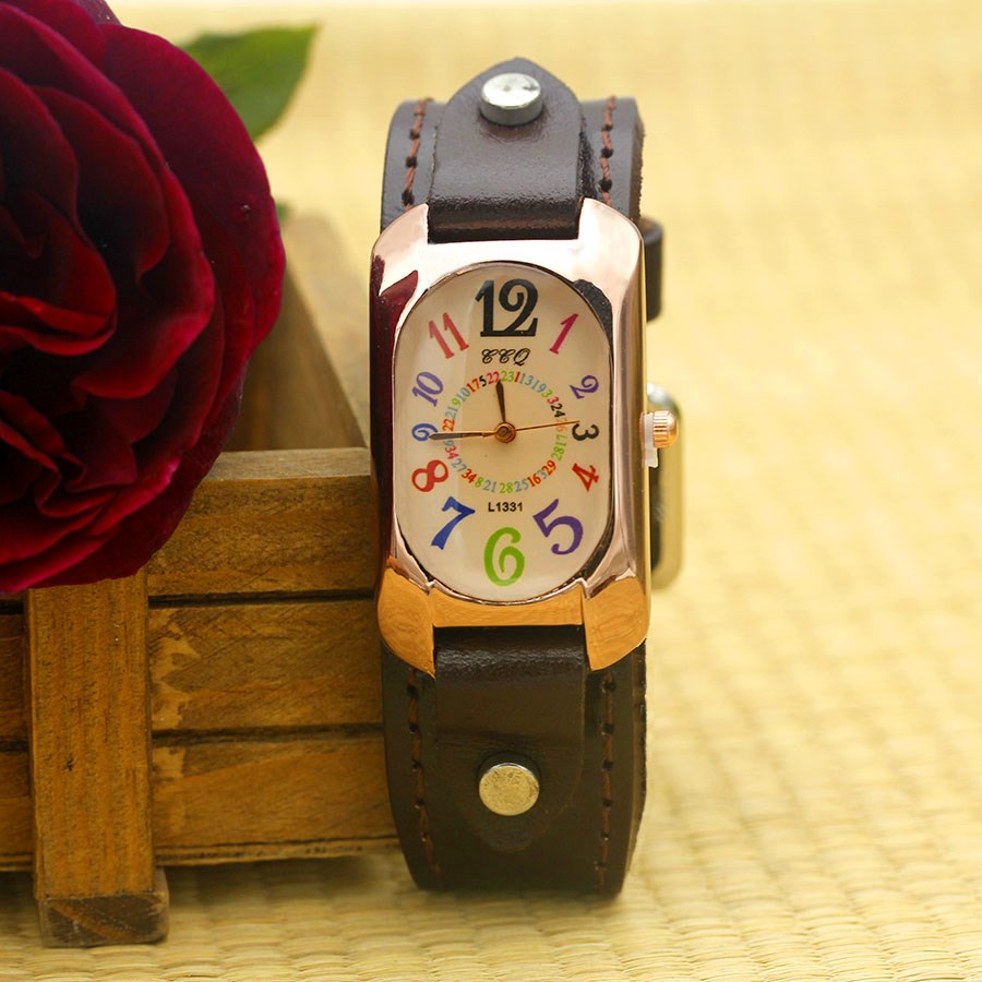 Shsby, correa de cuero de vaca, reloj rectangular Digital de Color, relojes de pulsera para mujer, reloj de cuarzo de bronce para mujer, reloj de ocio para estudiantes