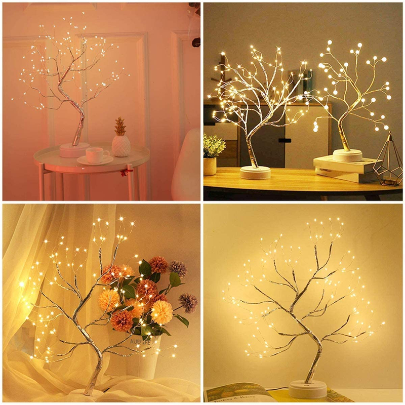 Lampka nocna LED Mini choinka drut miedziany lampa Garland dla dzieci dekoracja do domu do sypialni baśniowe dekoracje światło oświetlenie świąteczne