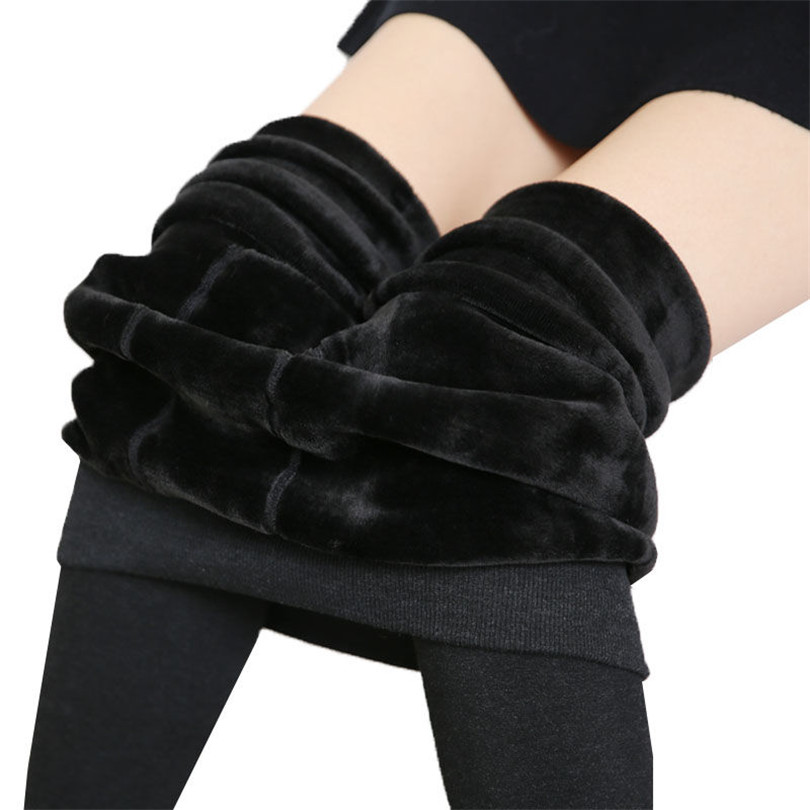 YRRETY 겨울 따뜻한 두꺼운 스타킹 열 레깅스 여성 뜨개질 벨벳 높은 탄성 두꺼운 검은 안감 바지 스키니 옷