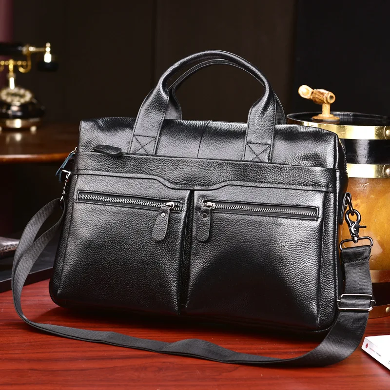 แล็ปท็อปธุรกิจผู้ชายหนังแท้กระเป๋าถือชาย Briefcases หนังผู้ชายคุณภาพสูง Cowhide หนังกระเป๋า Messenger