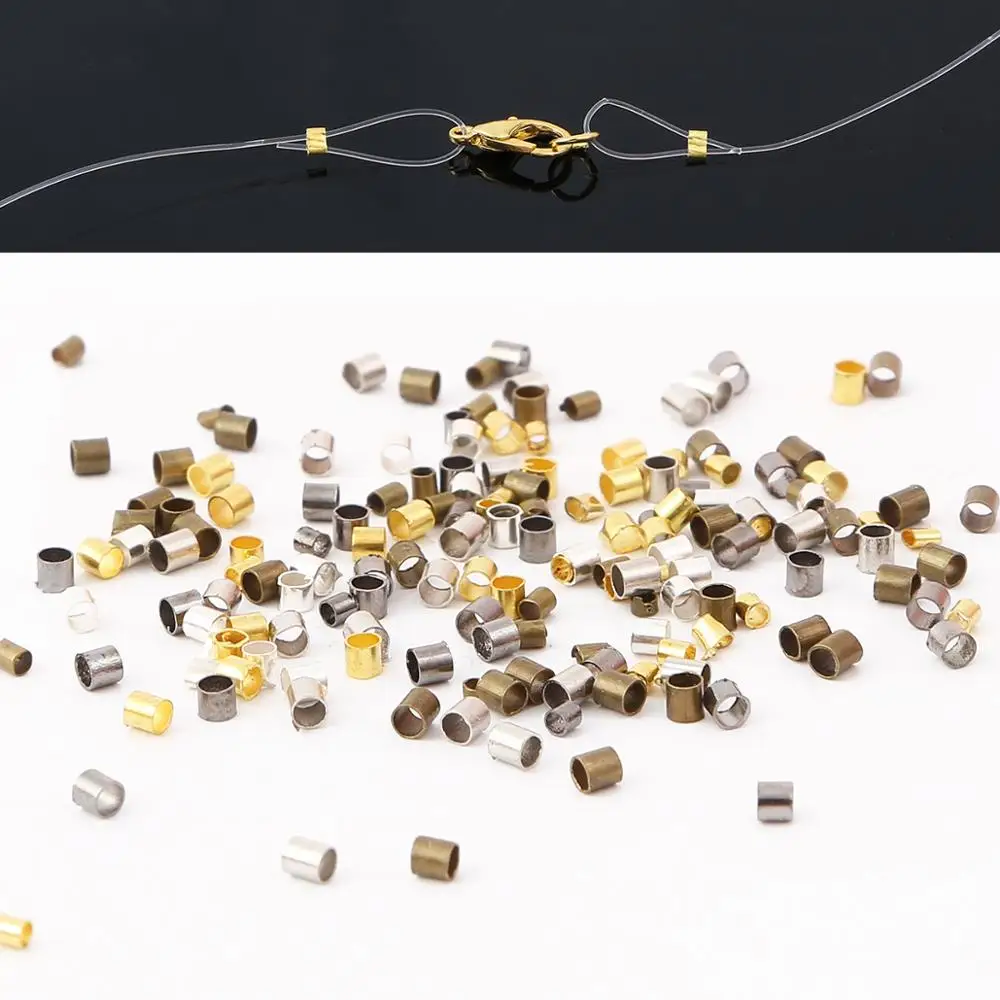 500 unids/bolsa 1,5/2,0mm tubo de cobre dorado y plateado cuentas de extremo de engarzado cuentas espaciadoras para fabricación de joyas hallazgos suministros collar