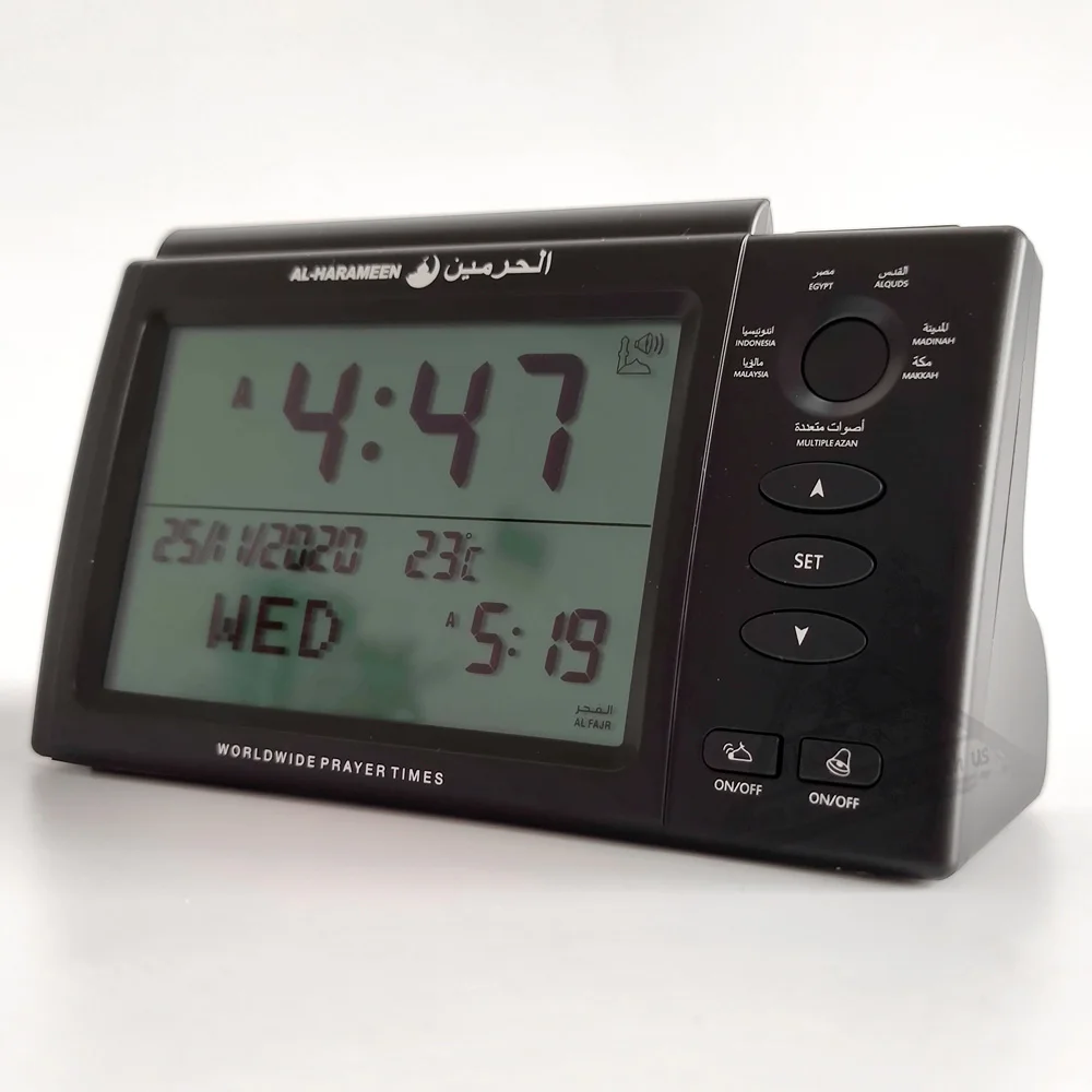 Hồi Giáo Cầu Nguyện Đồng Hồ Đa Azan Âm Thanh Qibla Hướng Hijiri Lịch Báo Lại Và Màn Hình LCD Lớn Để Bàn Thời Gian Cho Tất Cả lời Cầu Nguyện