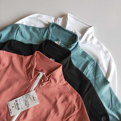 Blusa deportiva de manga larga para mujer, blusa de secado rápido con cremallera y cuello levantado para gimnasio, abrigo de estilo corto para Yoga y respiración