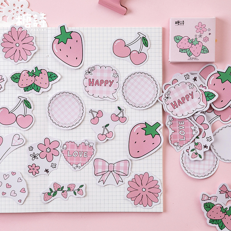 Mohamm Hương Vị Dâu Tây Series Dễ Thương Đóng Hộp Kawaii Dán Vạch Kế Hoạch Thêu Sò Văn Phòng Phẩm Nhật Bản Nhật Ký Miếng Dán