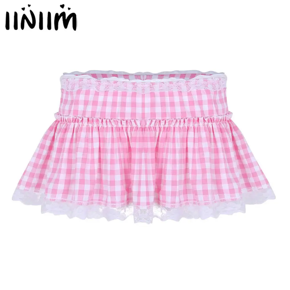 Falda corta de guinga para chicas escolares para mujer, minifalda plisada con dobladillo de encaje, minifalda Sexy de corte a para Cosplay
