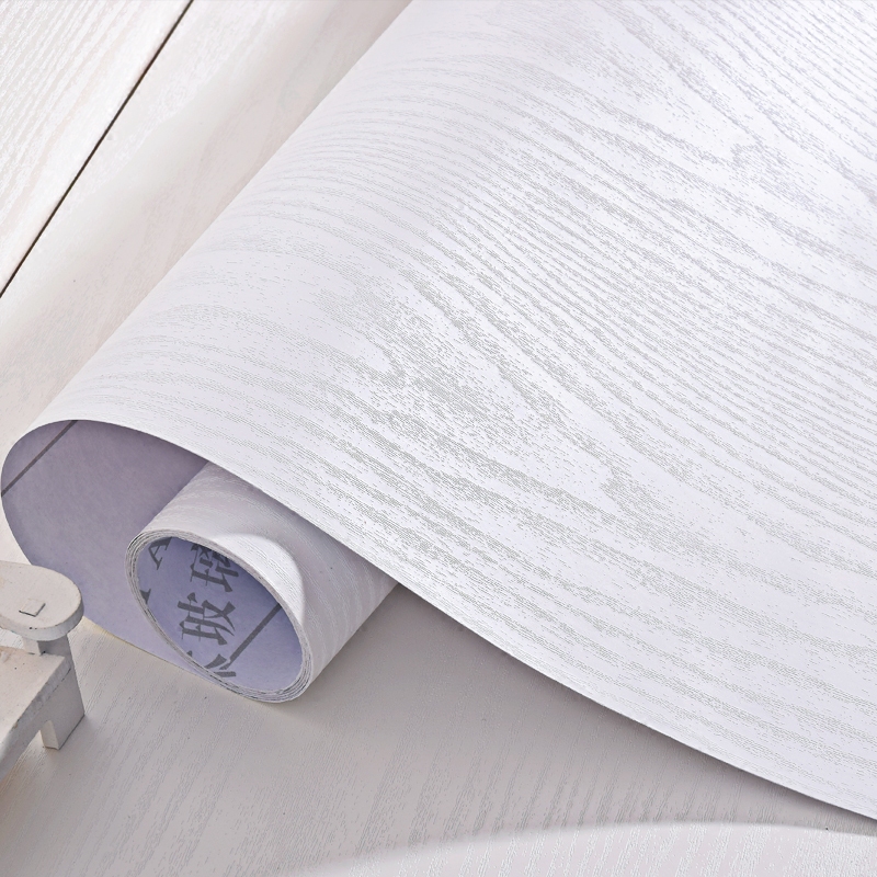 Pegatinas de escritorio, papel tapiz de mesa de grano de madera blanco, autoadhesivo, impermeable, a prueba de aceite, muebles de armario de escritorio, película de renovación de PVC