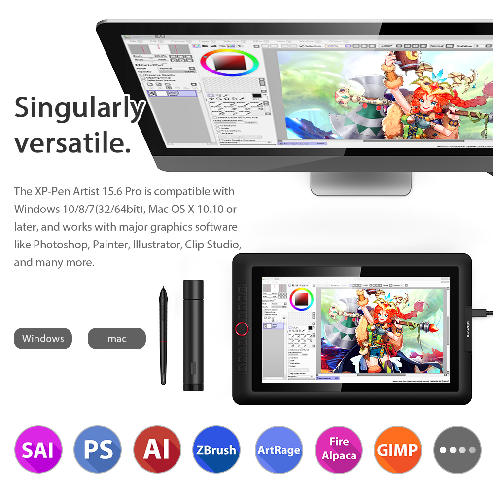 XPPen Artist 15,6 Pro tableta de dibujo Monitor gráfico tablero de dibujo de animación Digital con 60 grados de función de inclinación diseño artístico