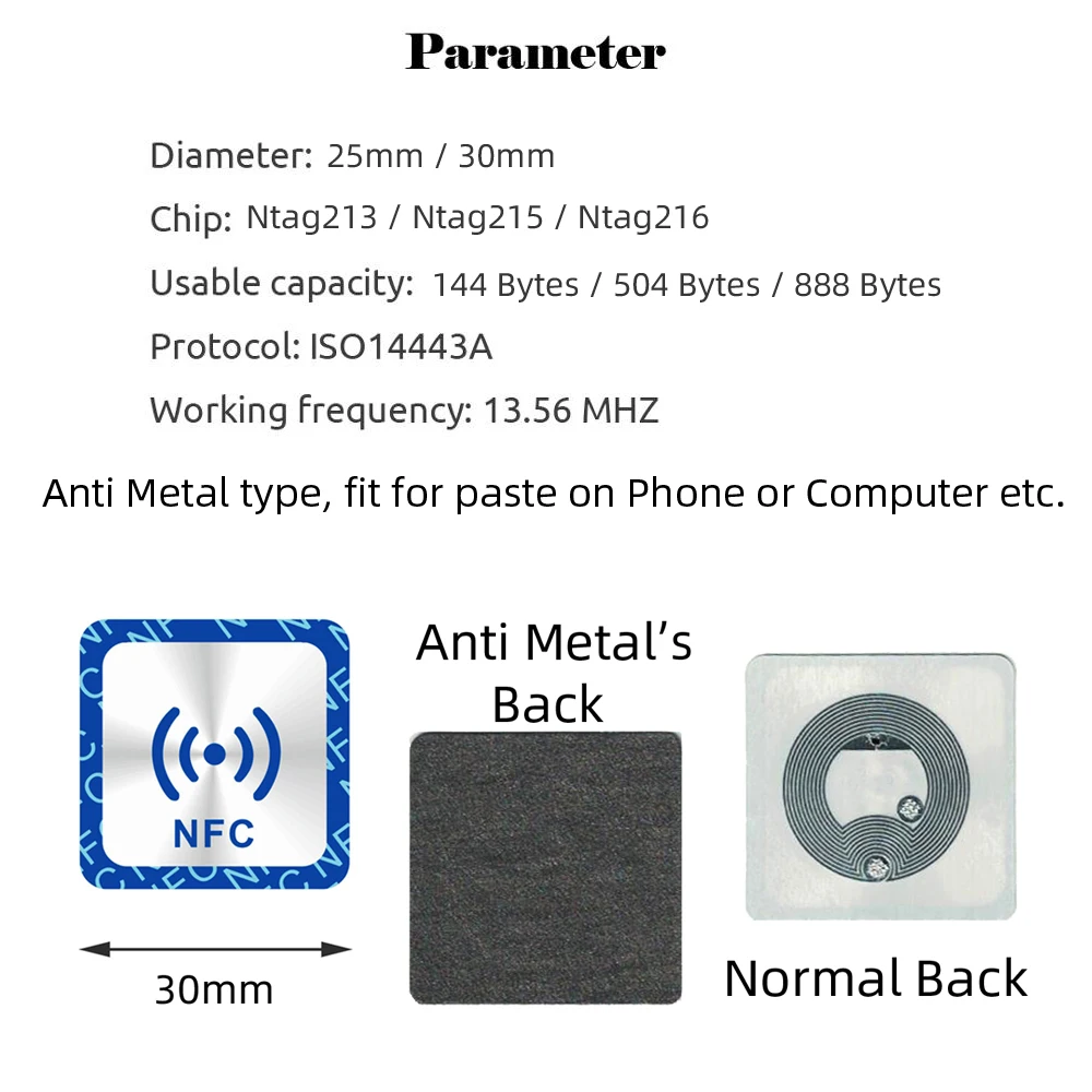 6pcs NFC Ntag213 Ntag215 Ntag216 TAG Sticker 213 13.56MHz Universal Label RFID Token Patrol Ultralight