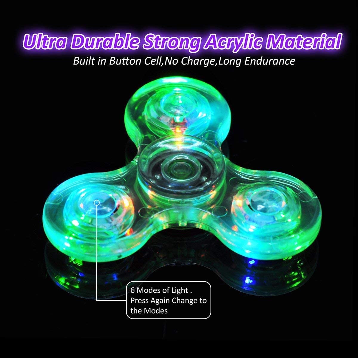 Pha Lê Ánh Sáng Đèn LED Phát Sáng Fidget Spinner Tay Đầu Con Quay Phát Sáng Trong Tối EDC Đồ Chơi Con Động Con Quay Hồi Chuyển Cho Trẻ Em