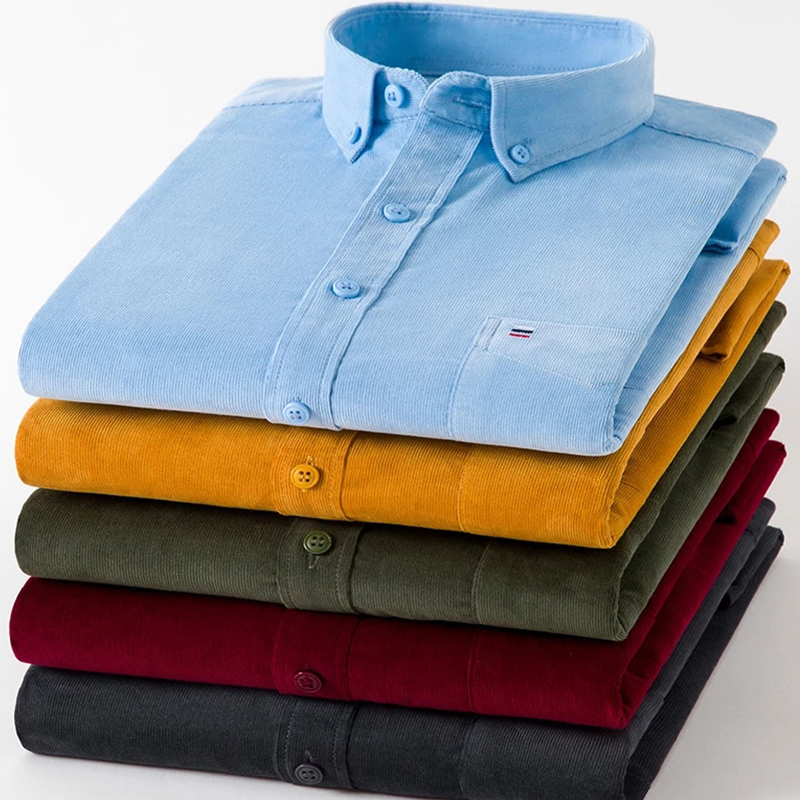 Camicia in velluto a coste 100% cotone taglie forti 7XL Camicie eleganti da uomo casual a maniche lunghe vestibilità regolare per uomo comoda tasca