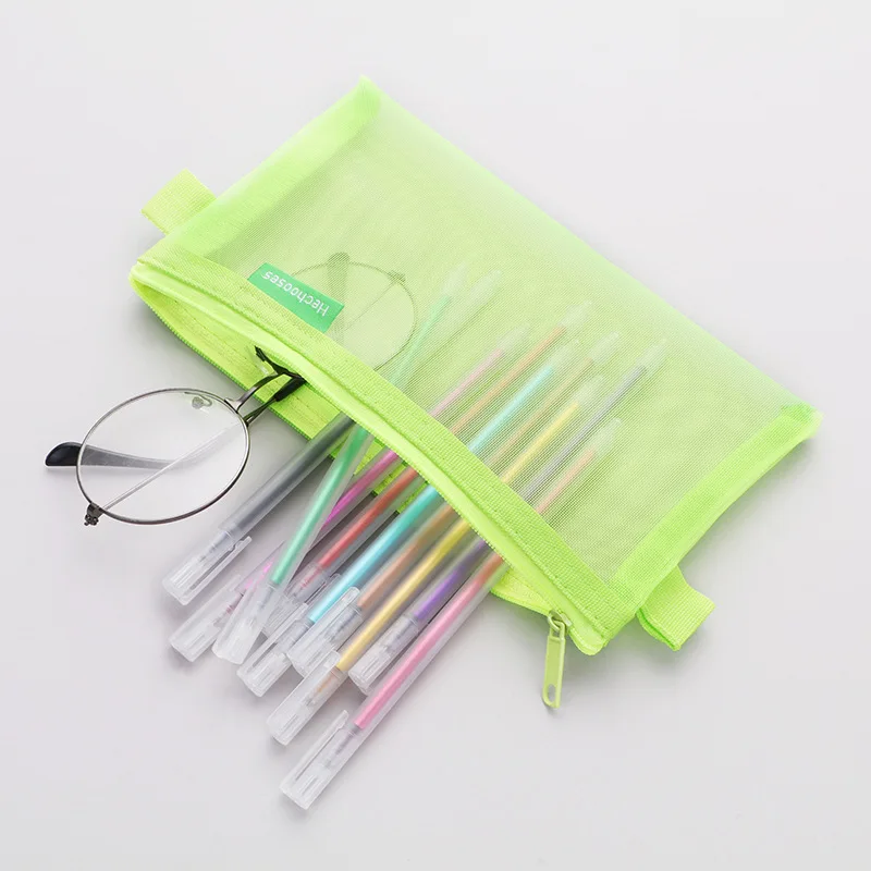 Ellen Brook 1 Cái Sáng Tạo Lưới Trong Suốt Dễ Thương Vuông/Hình Bầu Dục Di Động Bút Bút Chì Túi Túi Trường Văn Phòng Cung Cấp Văn Phòng Phẩm ốp Lưng