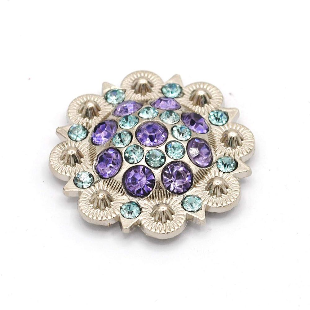 12pcs/lots ligh purple Diameter 3.7CM Metal flower Conchos white rhinestone decoration Belt accessories accessories