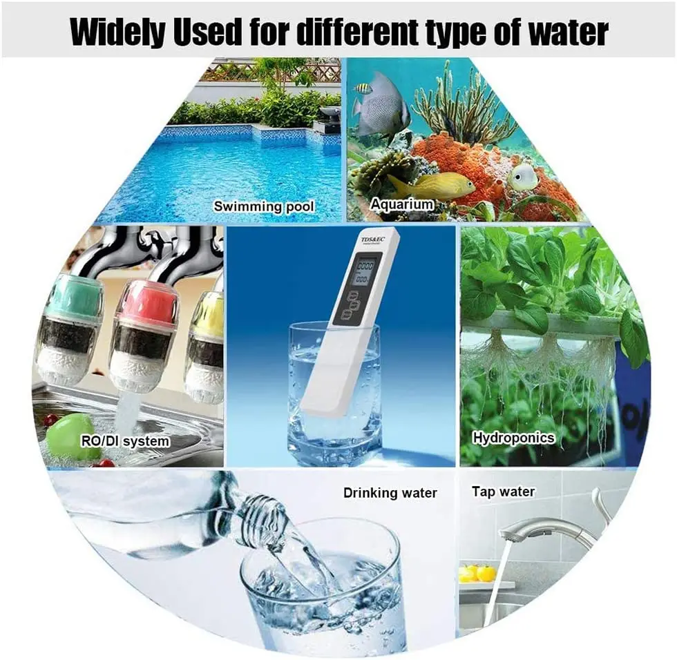 เครื่องทดสอบคุณภาพน้ําแบบดิจิตอล TDS EC Meter 0-9990 มัลติฟังก์ชั่นความบริสุทธิ์ของน้ําเครื่องวัดอุณหภูมิ TEMP PPM เครื่องทดสอบ