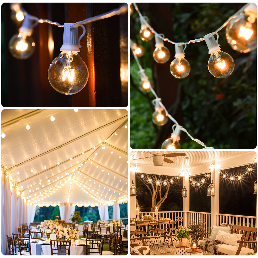 100ft Globe Bulb Outdoor String Light White Ball Lights Garland String Fairy Wedding Garden Party zum Aufhängen Camping