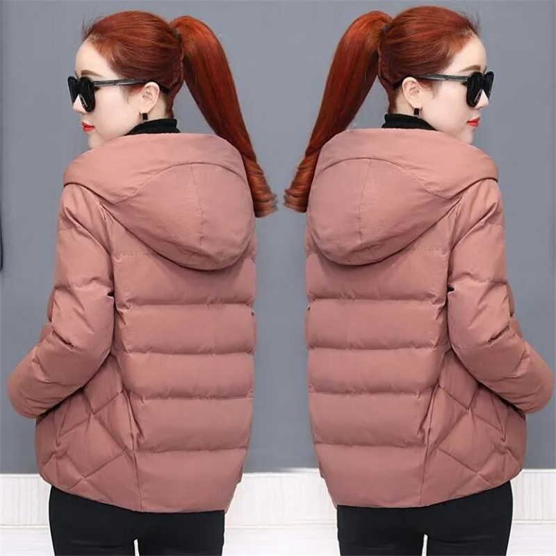 Chaqueta corta de algodón con capucha para mujer, Parka, abrigos, Otoño Invierno, prendas de vestir cálidas a prueba de viento, Chaqueta de algodón acolchada de color sólido con cremallera 4XL 5XL
