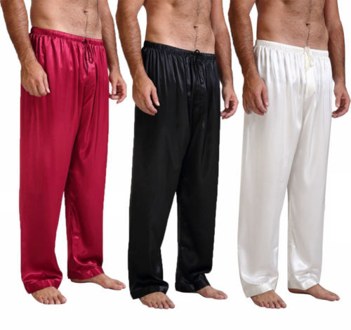 Verão novos homens soltos calças de cetim sleep bottoms pijamas de seda gelo casa pijamas calças 4 cores