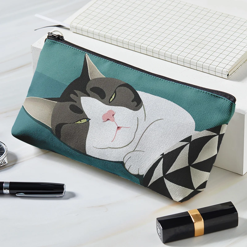 Nhật Bản Phong Cách Trang Điểm Mèo Series In Canvas Túi Đựng Mỹ Phẩm Công Suất Lớn Bé Gái Và Nữ Di Động Túi Đựng Mỹ Phẩm