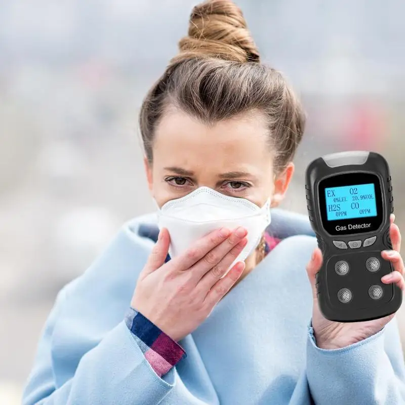 LCD 4 in 1 Toxic Gas Alarm Detector USB Rechargeable H2S CO O2 Oxygen Monitor Gas Analyzer Meter Digital Pneumato Detector