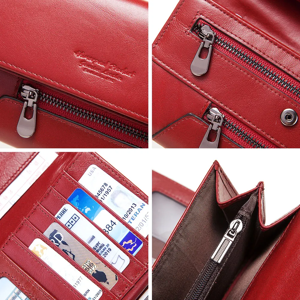 HUMERPAUL, Cartera de cuero genuino a la moda para mujer, tarjetero triple con bloqueo RFID, bolsos de mano largos de lujo para teléfono para mujer