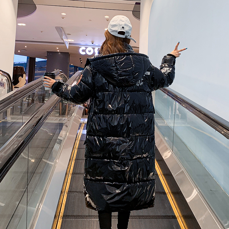 2024 Winter Frauen Parka Jacke Warme Dicke Lange Unten Baumwolle Mantel Weibliche Lose Oversize Mit Kapuze Glänzend Tasche Mantel