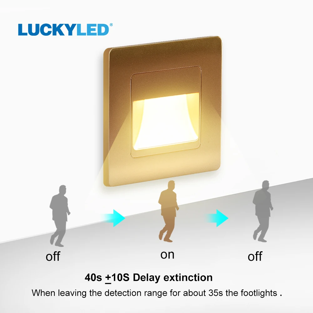 LUCKYLED Đèn Led Âm Trần Tường Đèn Cảm Biến Chuyển Động Cảm Biến Cầu Thang Ốp Lưng Đèn AC85-265V Bước Đèn Hành Lang Chiếu Sáng Trong Nhà Tường Chiếu Sáng