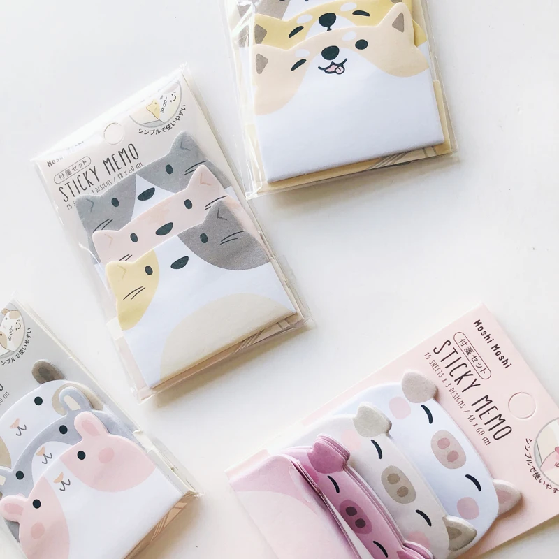 45 แผ่น/แพ็คการ์ตูน Sticky Notes Kawaii เพนกวินหมูหมีแมว Memo Pads สติกเกอร์ของขวัญนักเรียนเครื่องเขียนอุปกรณ์สํานักงานโรงเรียน