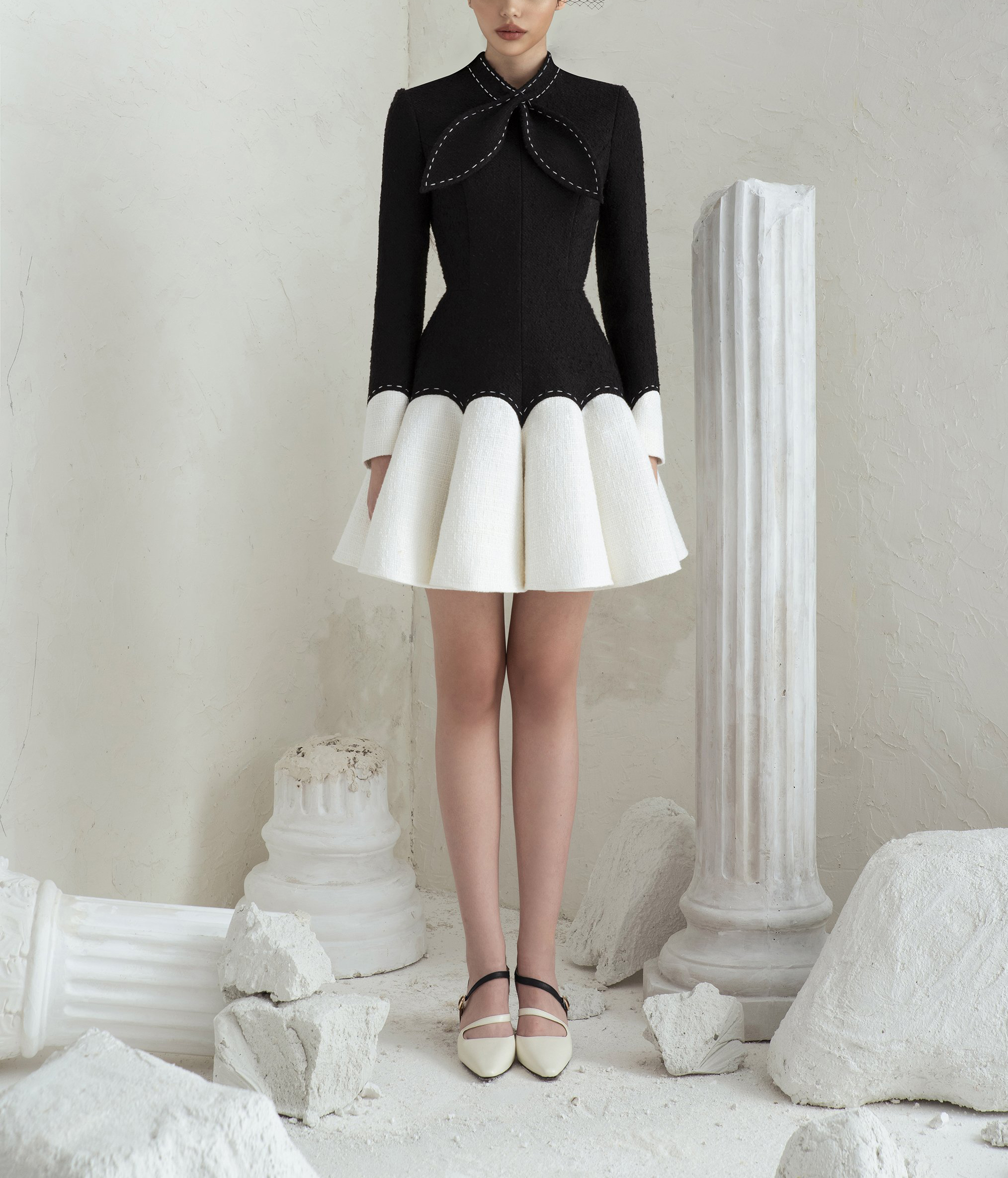 Tailor Shop ชุดสีดำเล็กๆน้อยๆสีดำสีขาว Puffy หญิงหรูหราชุด Semi-ชุดอย่างเป็นทางการชุดเจ้าหญิงสีดำสีขาวชุด