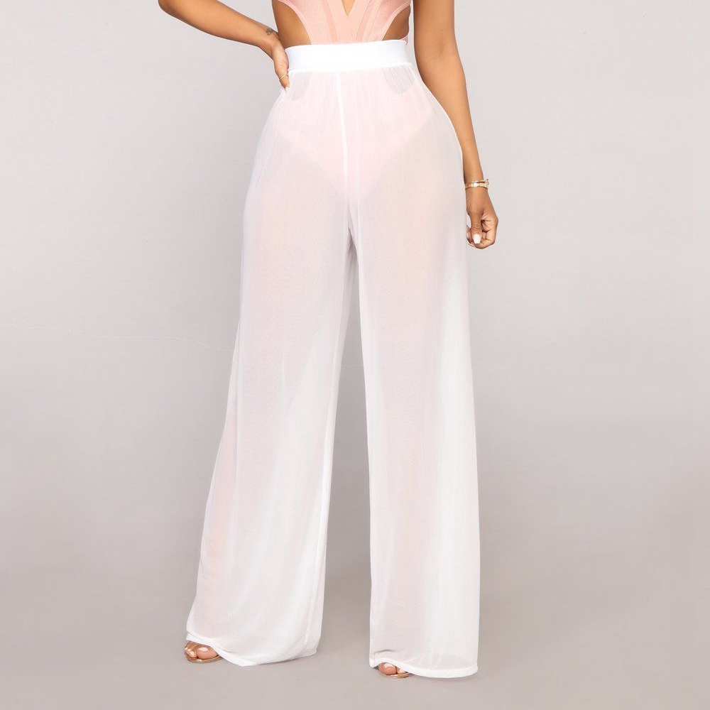 Phụ Nữ Xem Qua Đời Boho Ống Rộng Cao Cấp Quần Đi Biển Dài Rời Lưới Sheer Quần Bikini Che Đậy đi Biển