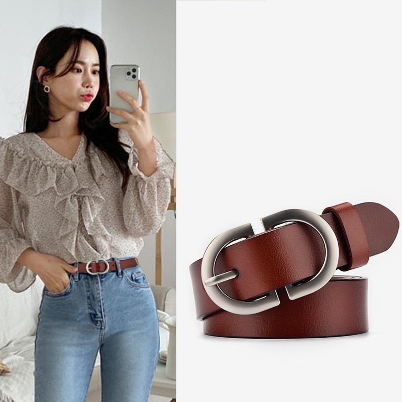 Cinturón de mujer de cuero genuino, cinturón con hebilla redonda de metal a la moda para mujer, cinturones de marca de lujo salvaje para mujer LD032