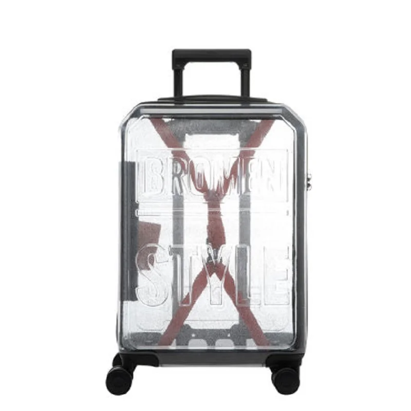 Pode embarcar na moda transparente 20/24/26 Polegada rolando bagagem spinner estrela mesmo estilo marca viagem mala única