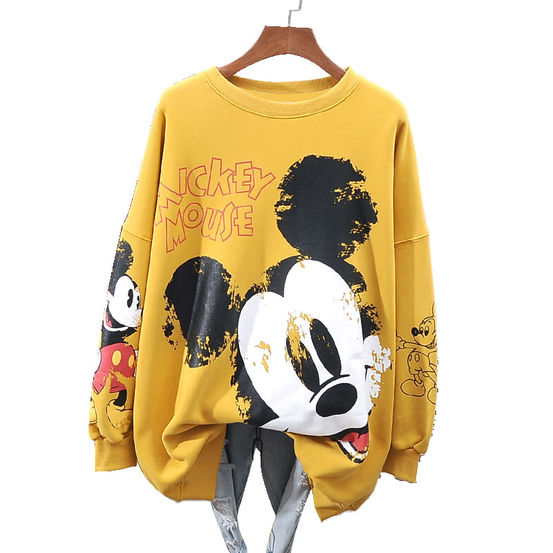 Disney pull femmes dessin animé Mickey Minnie peluche épaissi pull printemps automne lâche coréen sans chapeau épaissi pull à la mode